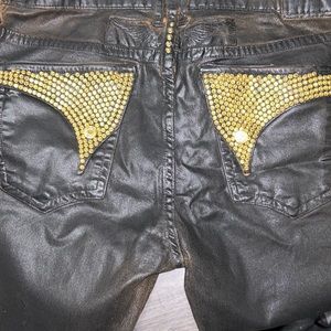 Robbins Leather Jeans with Gold Wings on back pockets.. Excellent Condition 💎🔥